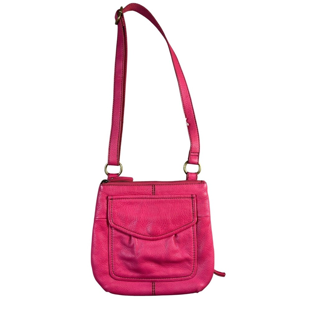 Fossil Pink Leather Crossbody Organizer Handbag Pockets Adjustable Travel Casual